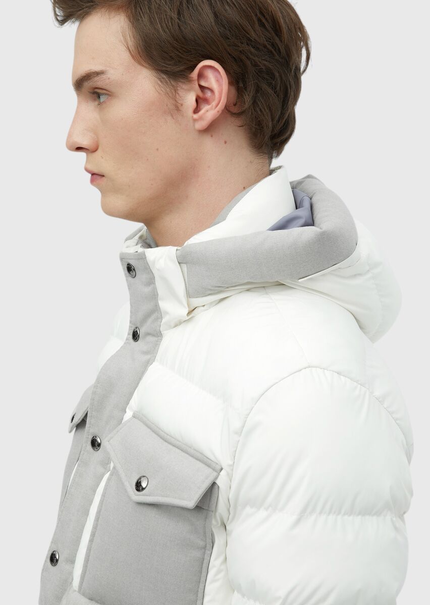 Beyaz Regular Fit Kapüşonlu Casual Dokuma Mont - 6