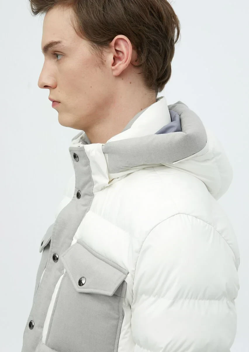Beyaz Regular Fit Kapüşonlu Casual Dokuma Mont - 6