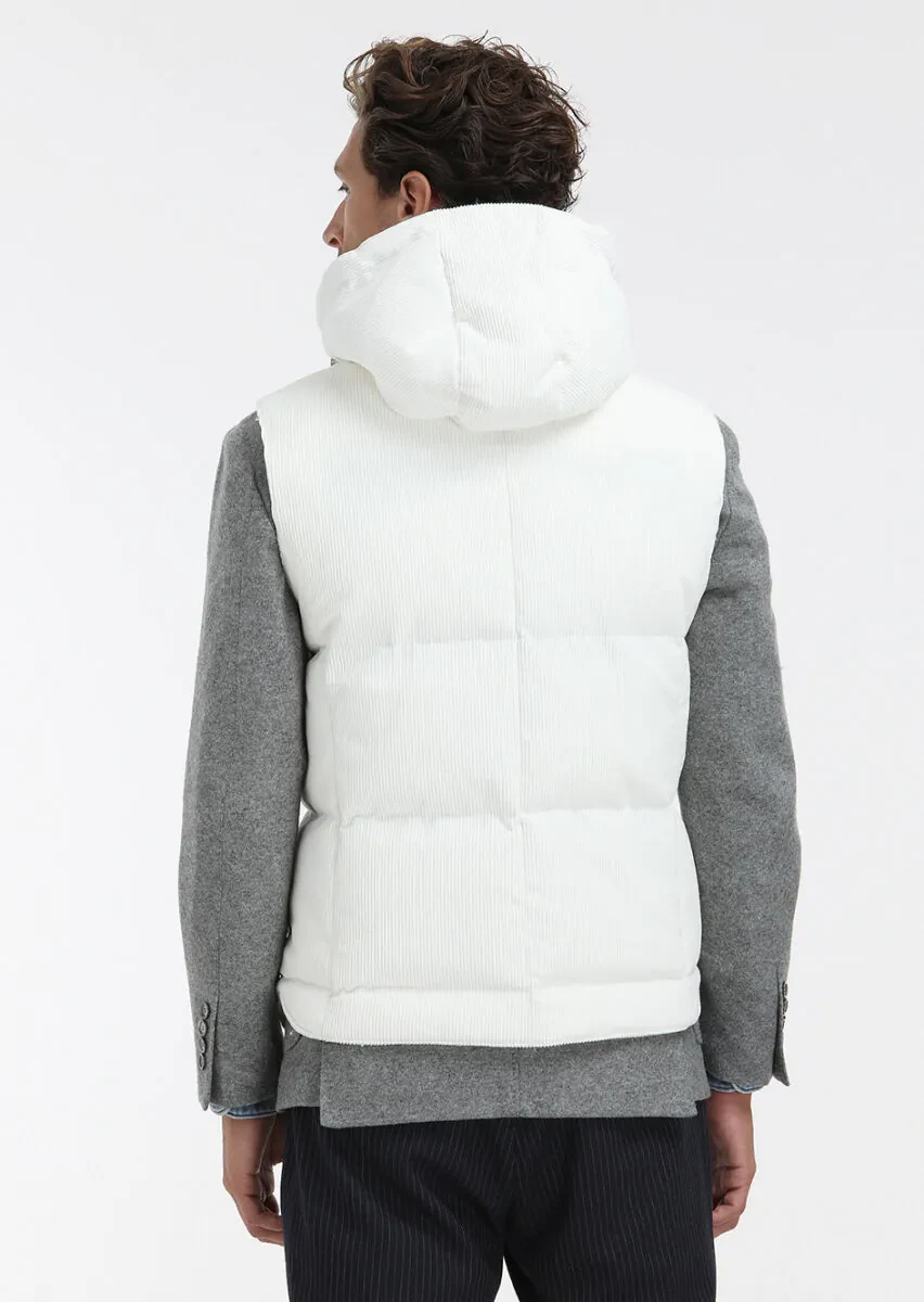 Beyaz Regular Fit Kapüşonlu Casual Dokuma Spor Yelek - 5