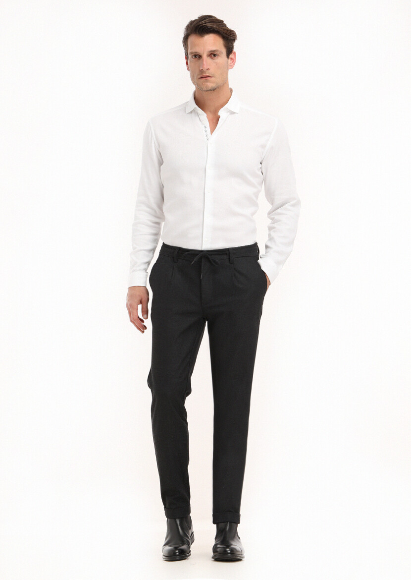 Beyaz Regular Fit Uzun Dokuma Casual %100 Pamuk Gömlek - 1