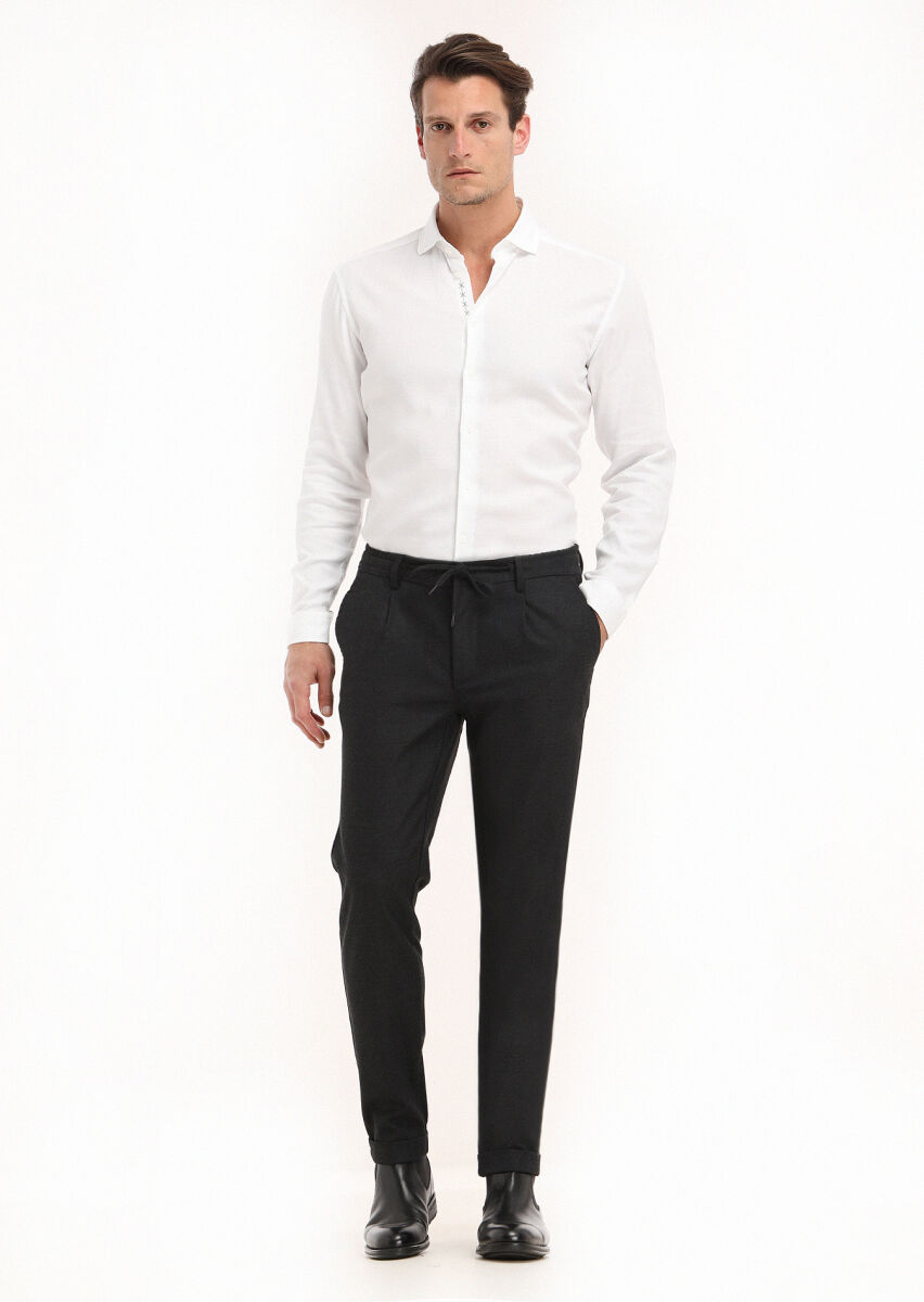 Beyaz Regular Fit Uzun Dokuma Casual %100 Pamuk Gömlek - 1