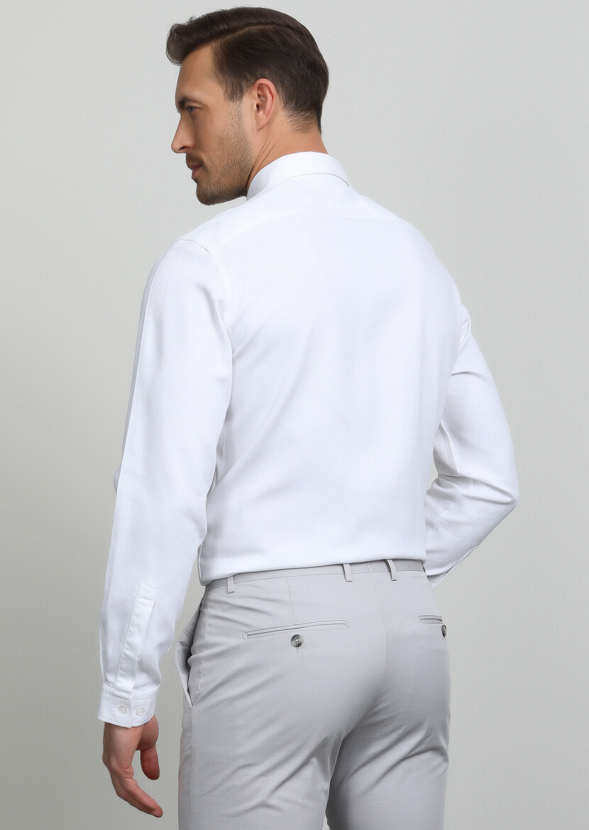 Beyaz Regular Fit Uzun Dokuma Casual Pamuk Karışımlı Gömlek - 4