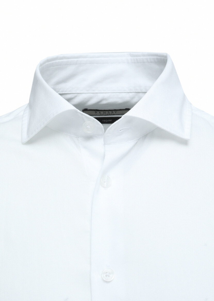 Beyaz Regular Fit Uzun Dokuma Casual Pamuk Karışımlı Gömlek 