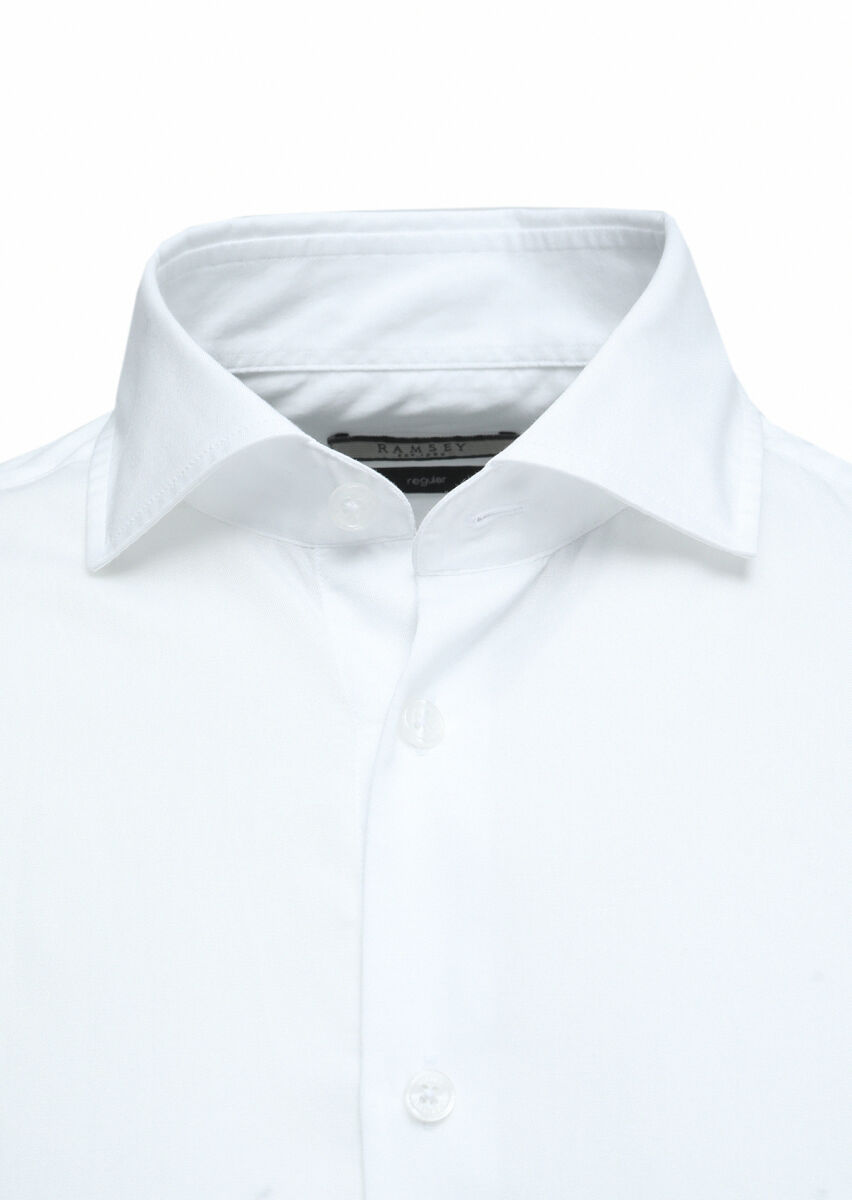 Beyaz Regular Fit Uzun Dokuma Casual Pamuk Karışımlı Gömlek - 2