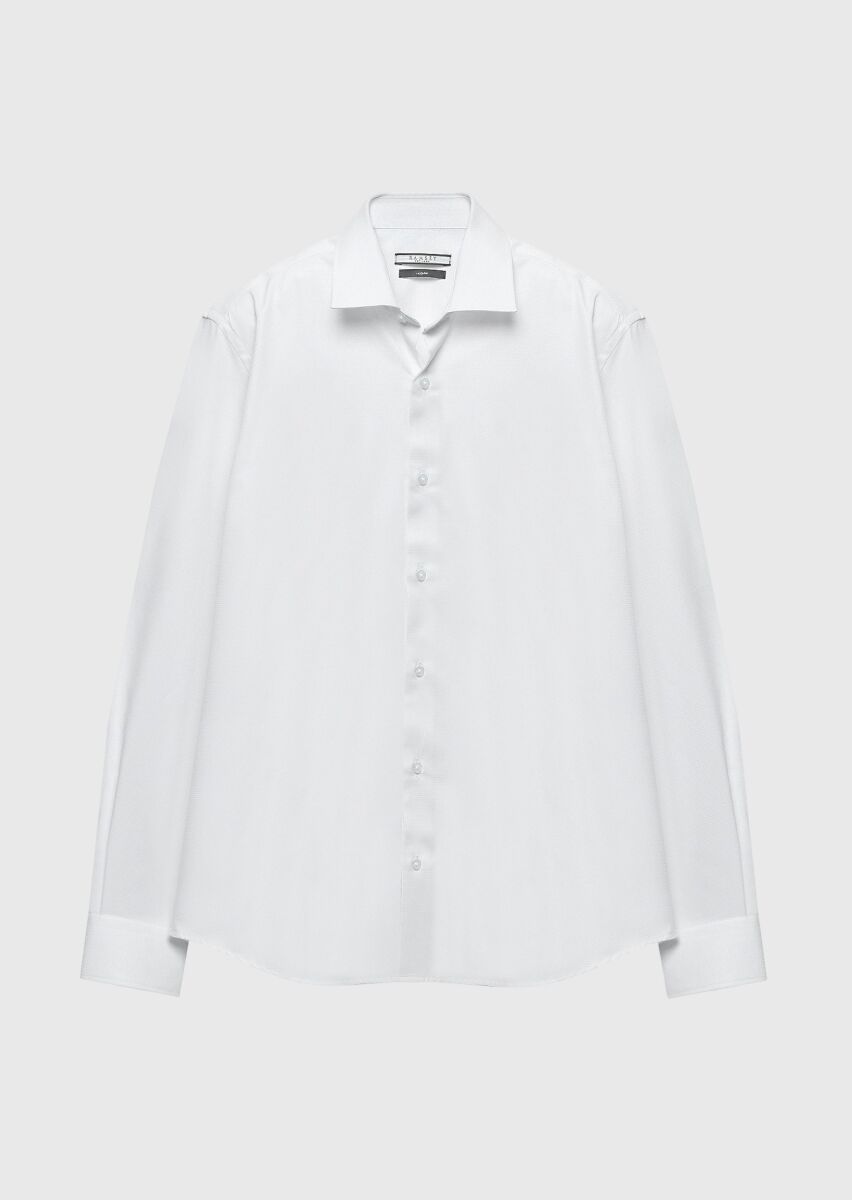 Beyaz Regular Fit Uzun Dokuma Klasik %100 Pamuk Gömlek - 6