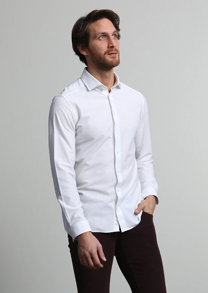 Beyaz Slim Fit Casual %100 Pamuk Gömlek - 1