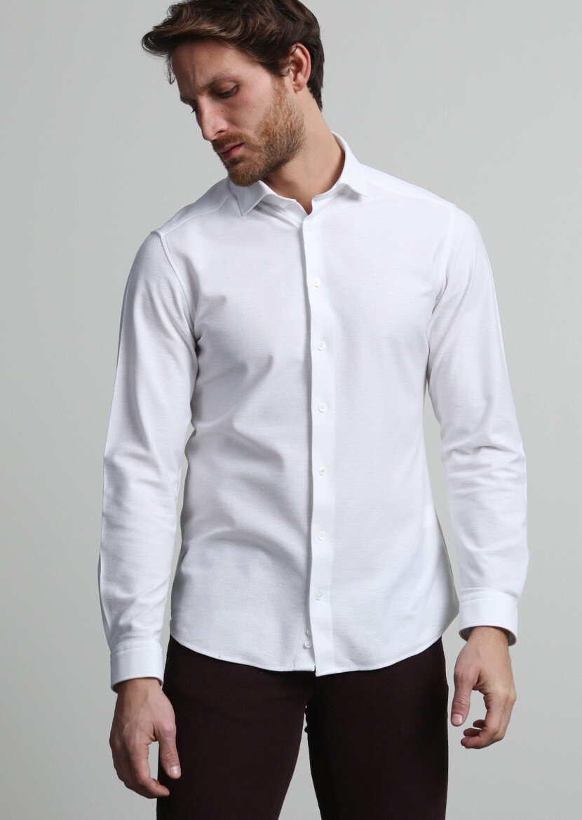 Beyaz Slim Fit Casual %100 Pamuk Gömlek - 3