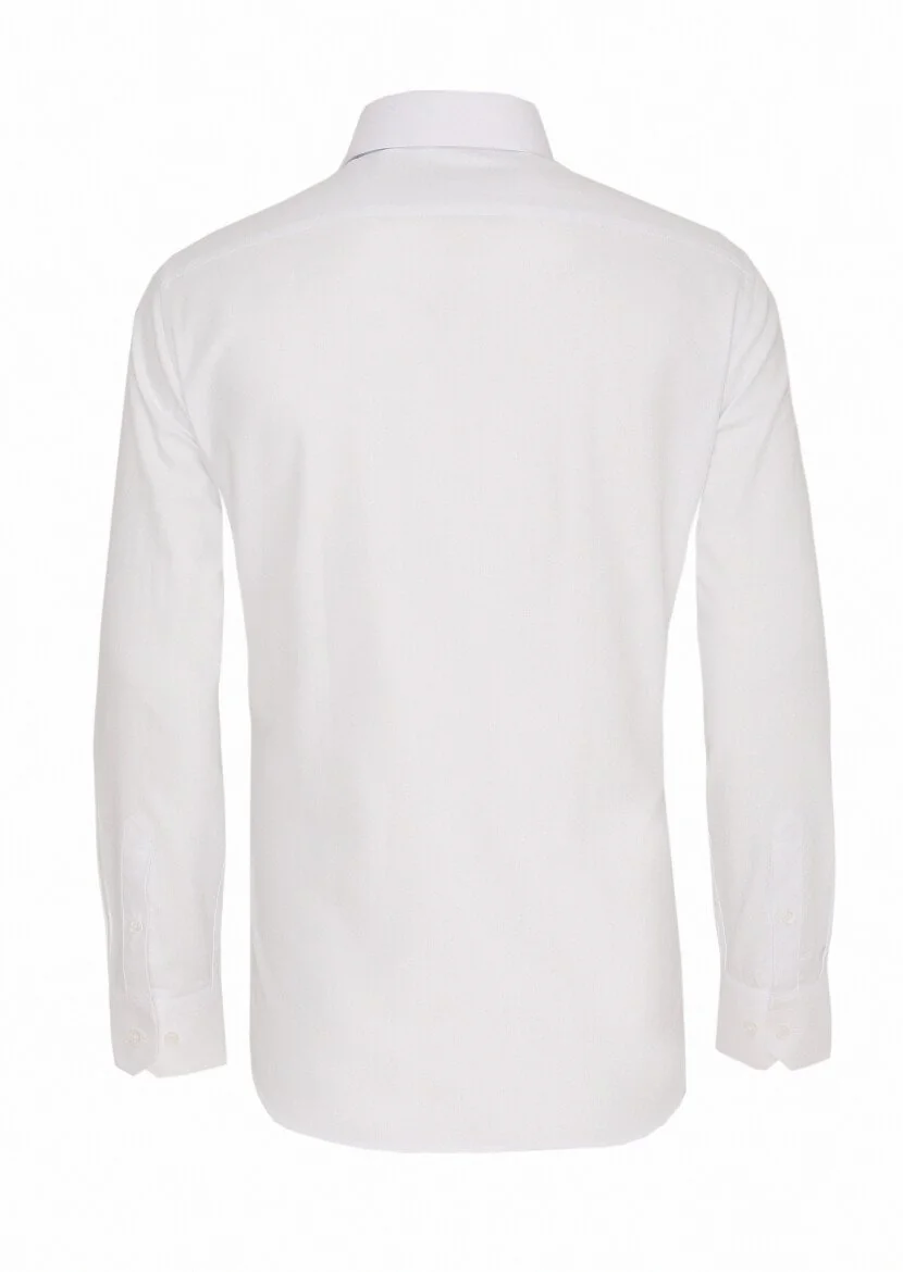 Beyaz Slim Fit Dokuma Klasik %100 Pamuk Gömlek - 5
