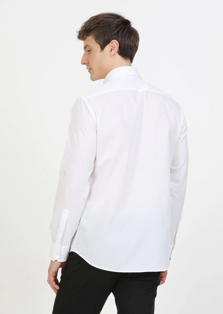 Beyaz Slim Fit Dokuma Klasik %100 Pamuk Gömlek - 5