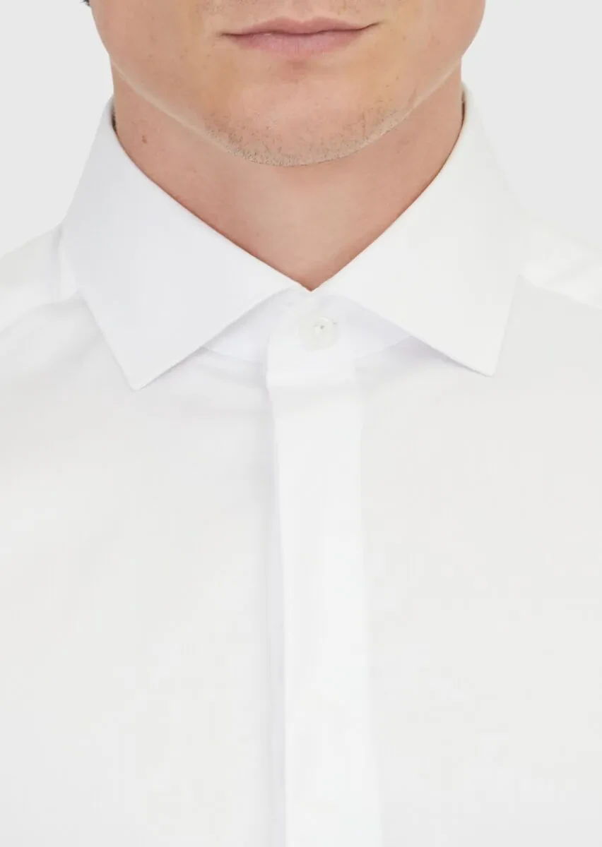 Beyaz Slim Fit Dokuma Klasik %100 Pamuk Gömlek - 3