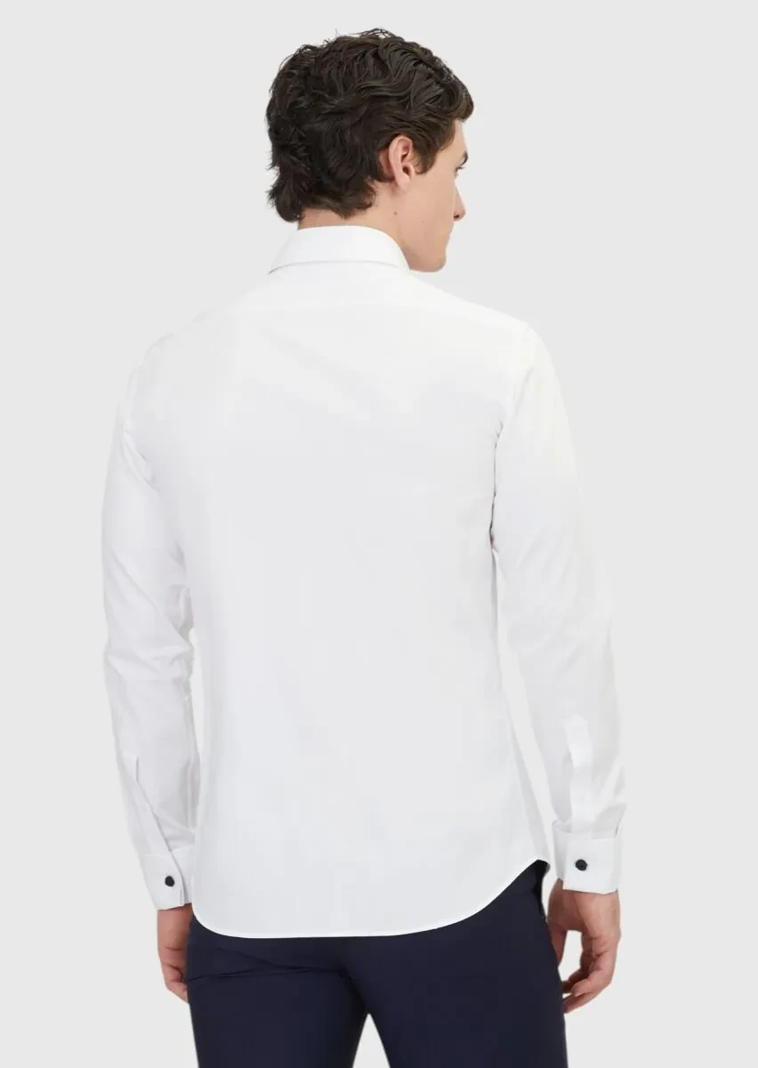 Beyaz Slim Fit Dokuma Klasik %100 Pamuk Gömlek - 5
