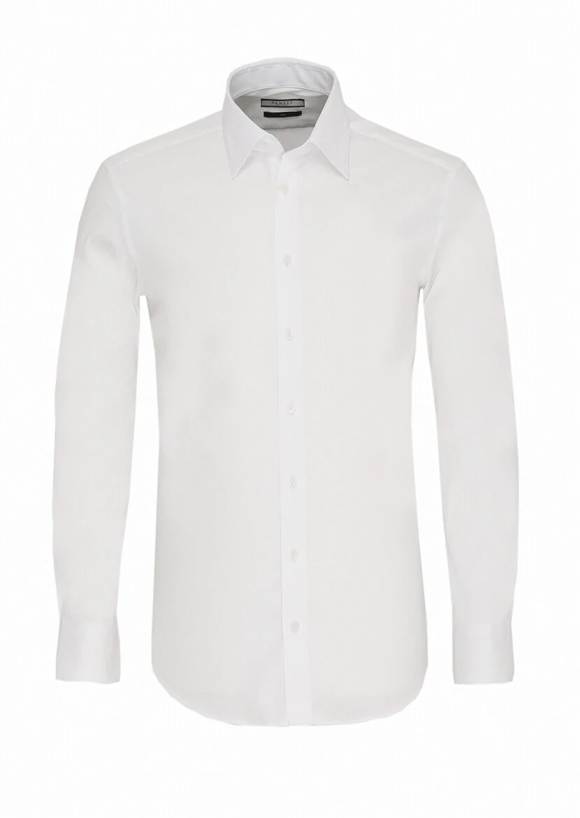 Beyaz Slim Fit Dokuma Klasik Pamuk Karışımlı Gömlek - 1