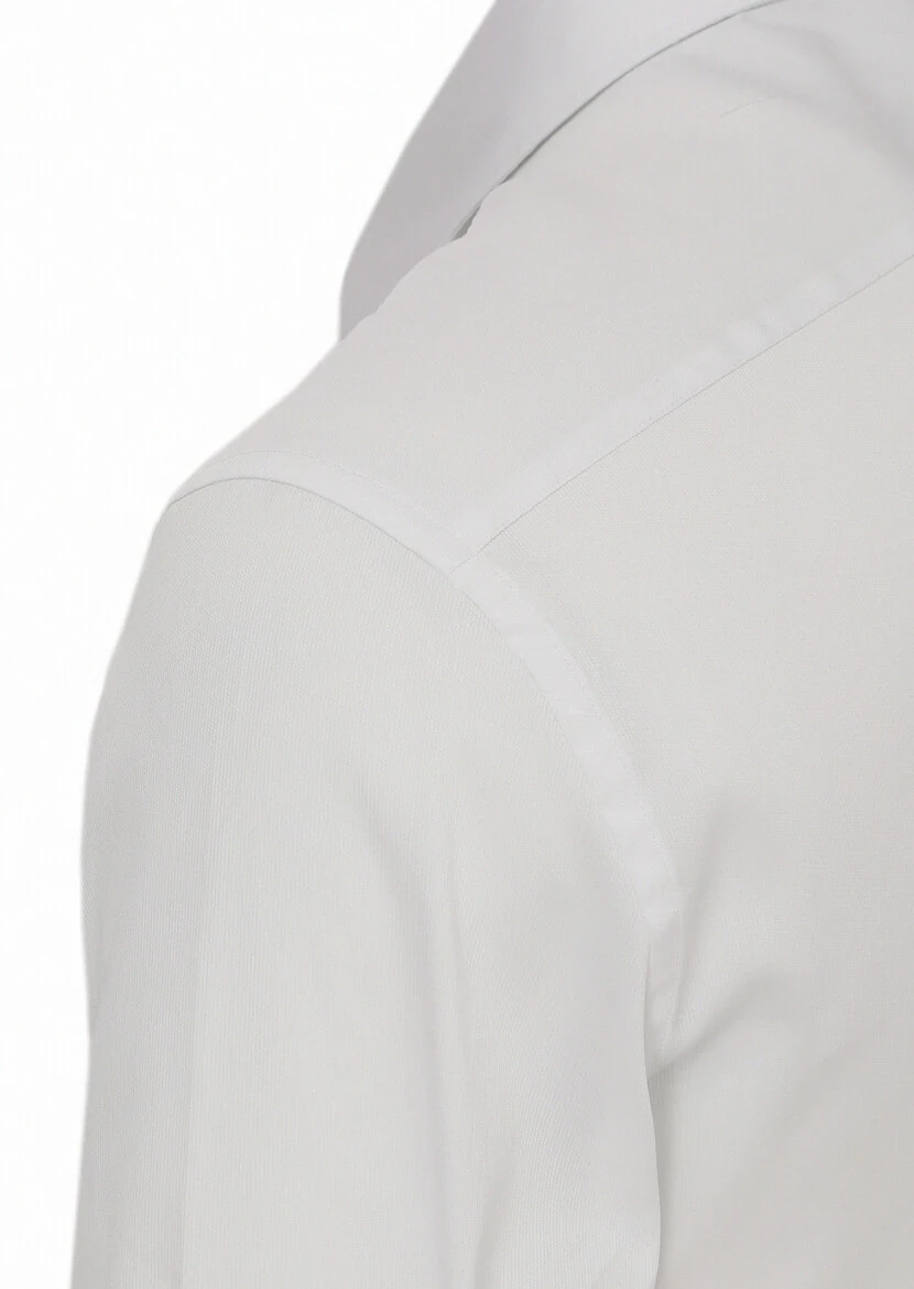 Beyaz Slim Fit Dokuma Klasik Pamuk Karışımlı Gömlek - 3