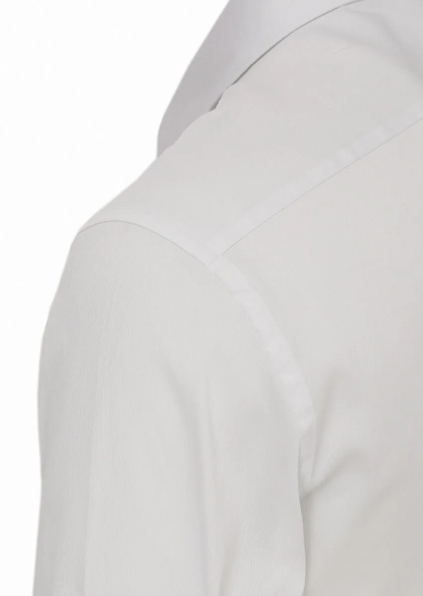 Beyaz Slim Fit Dokuma Klasik Pamuk Karışımlı Gömlek - 3