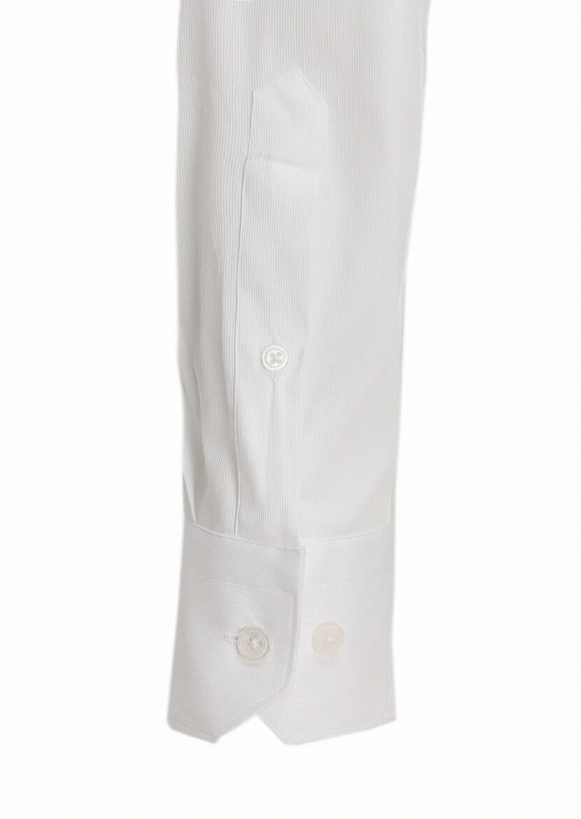 Beyaz Slim Fit Dokuma Klasik Pamuk Karışımlı Gömlek - 4