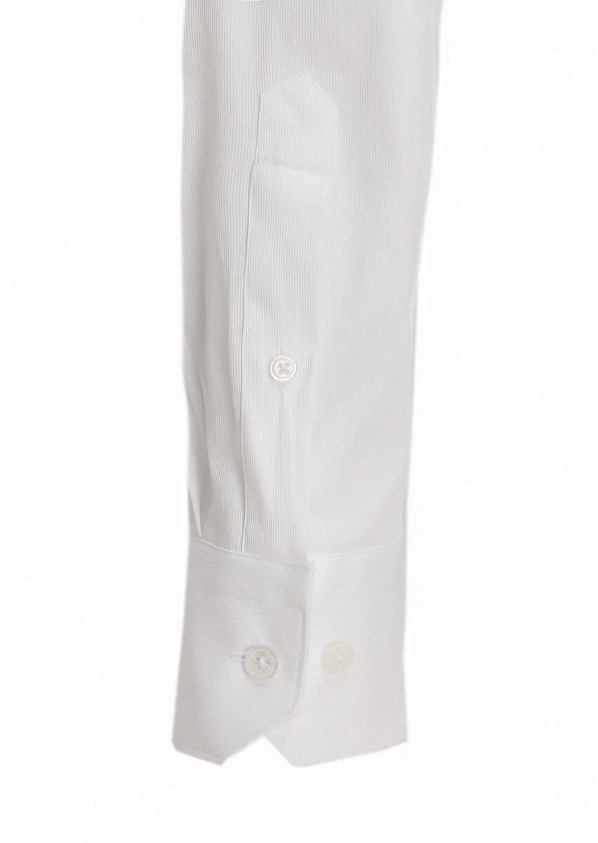 Beyaz Slim Fit Dokuma Klasik Pamuk Karışımlı Gömlek - 4