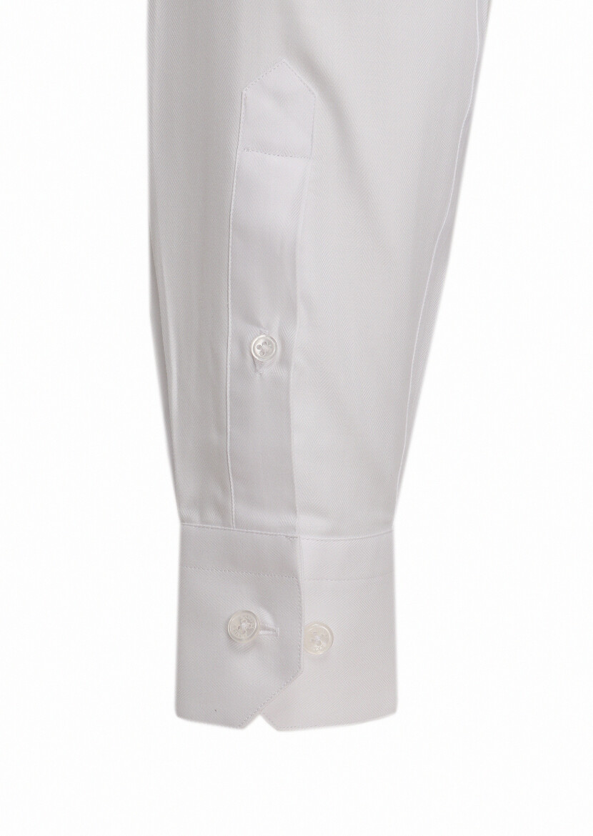 Beyaz Slim Fit Uzun Dokuma Klasik %100 Pamuk Gömlek - 2