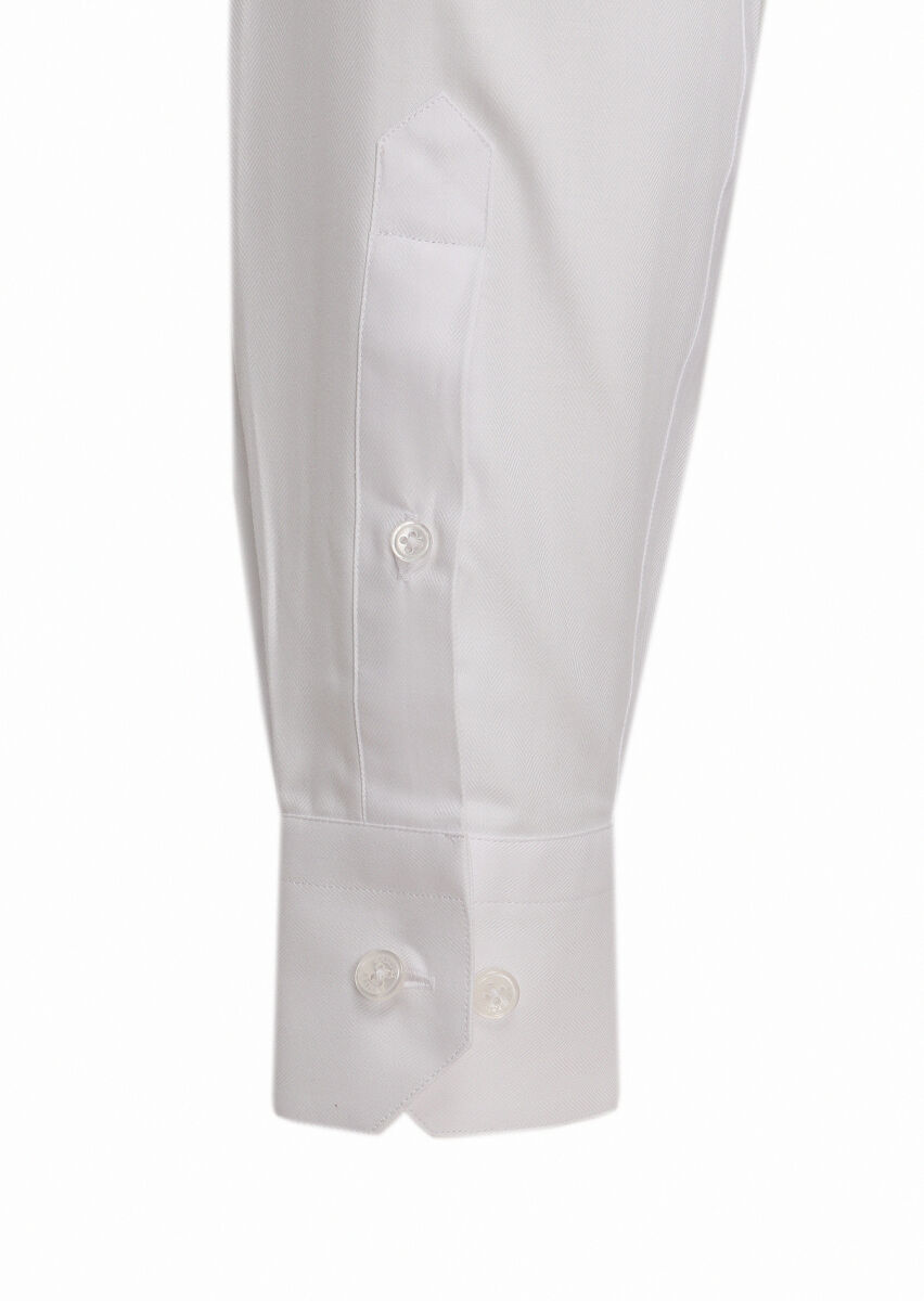 Beyaz Slim Fit Uzun Dokuma Klasik %100 Pamuk Gömlek - 2