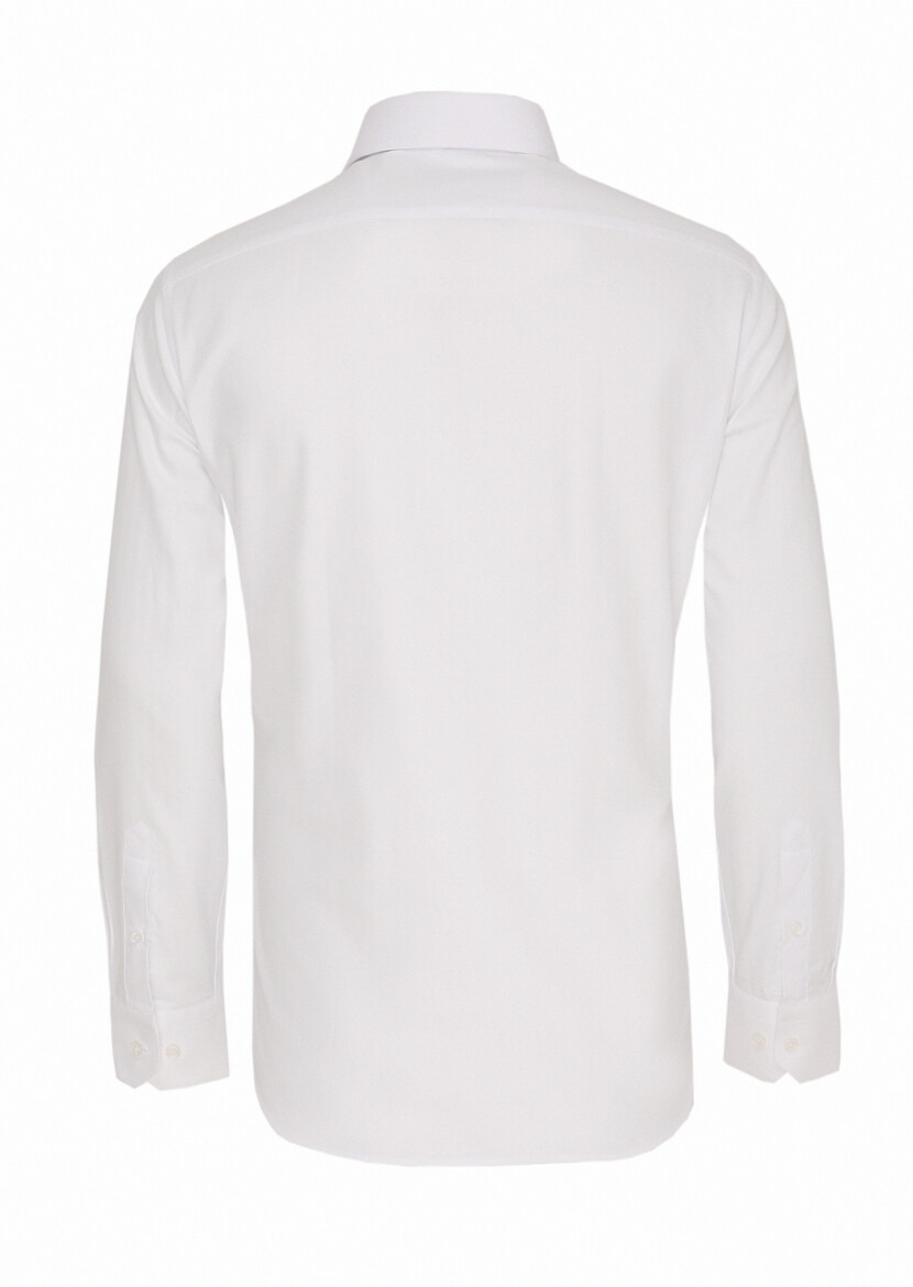 Beyaz Slim Fit Uzun Dokuma Klasik %100 Pamuk Gömlek - 3