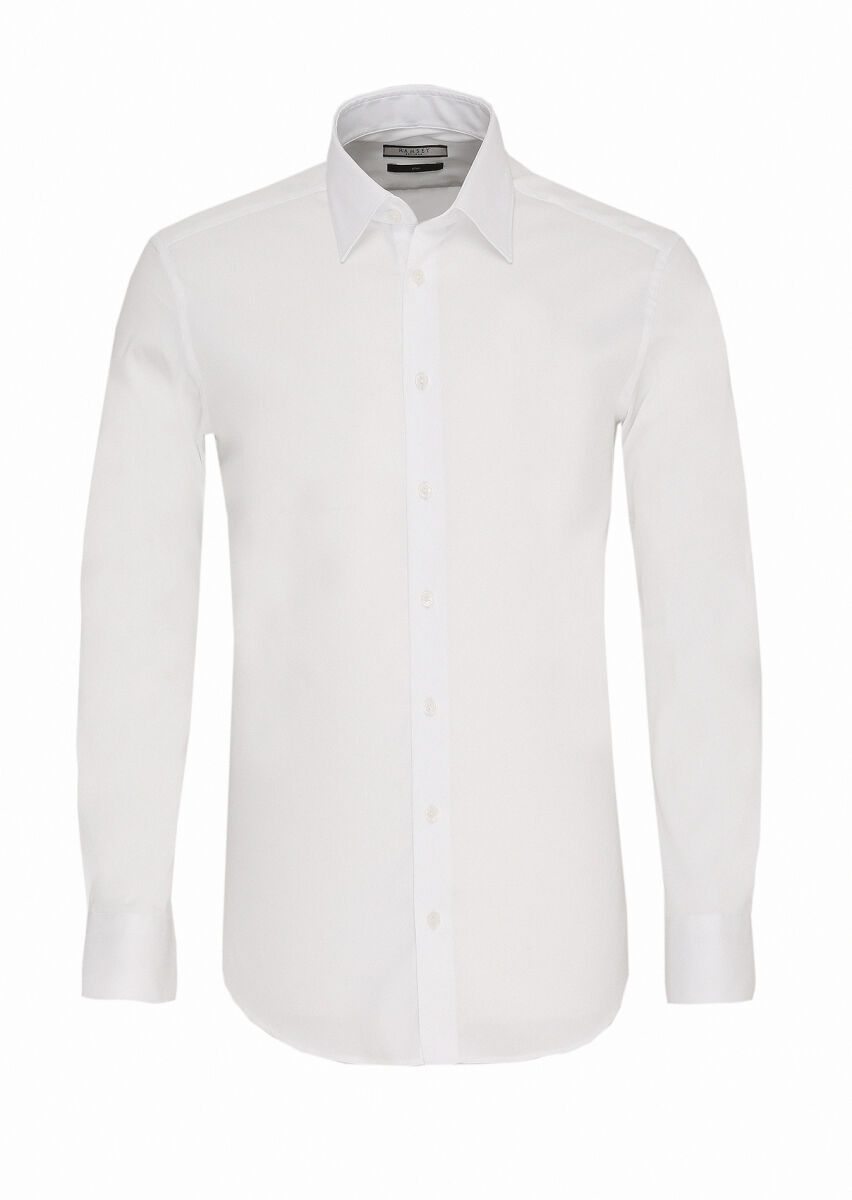 Beyaz Slim Fit Uzun Dokuma Klasik Pamuk Karışımlı Gömlek - 1