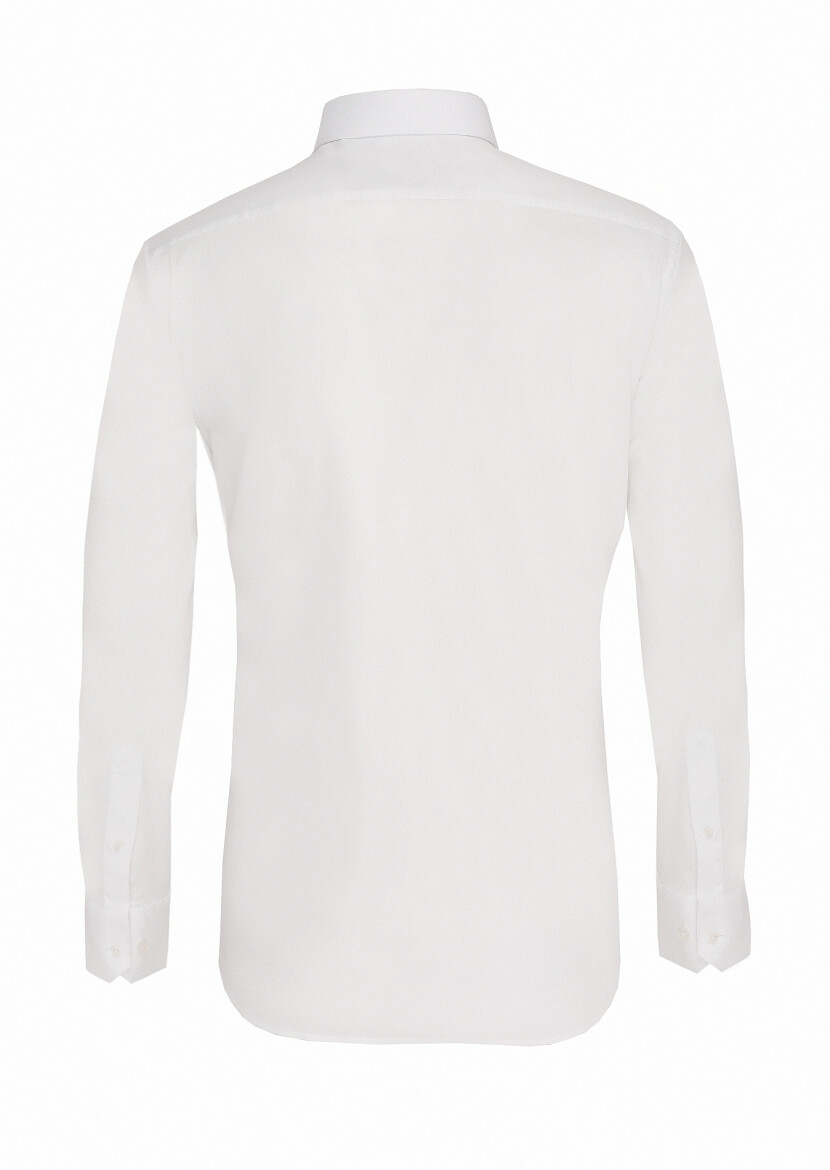 Beyaz Slim Fit Uzun Dokuma Klasik Pamuk Karışımlı Gömlek - 3