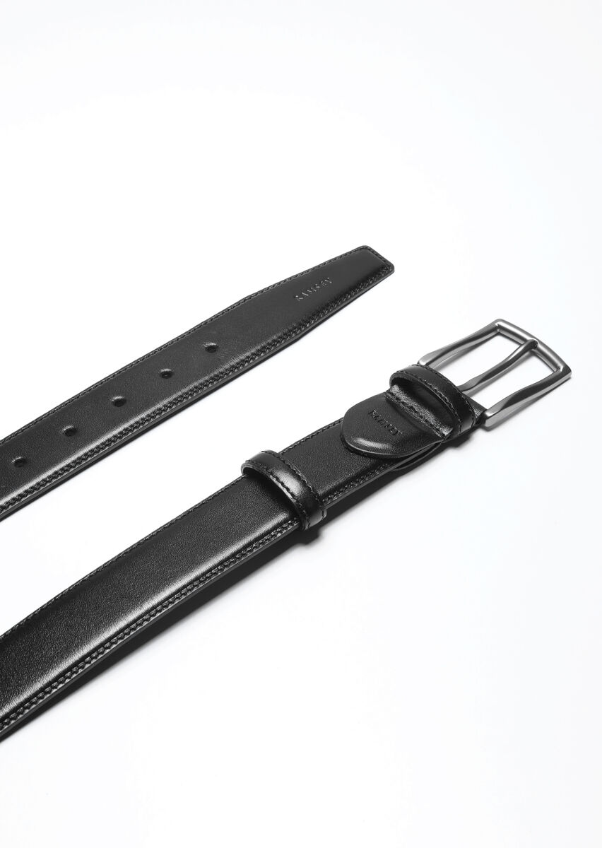 Black %100 Cow Leather Belt - 1