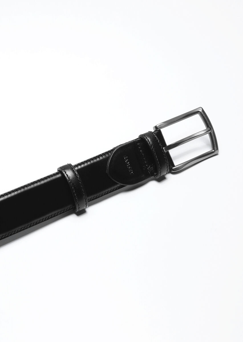 Black %100 Cow Leather Belt - 2