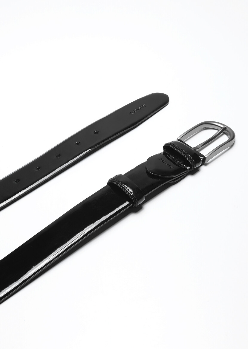 Black %100 Cow Leather Belt - 1