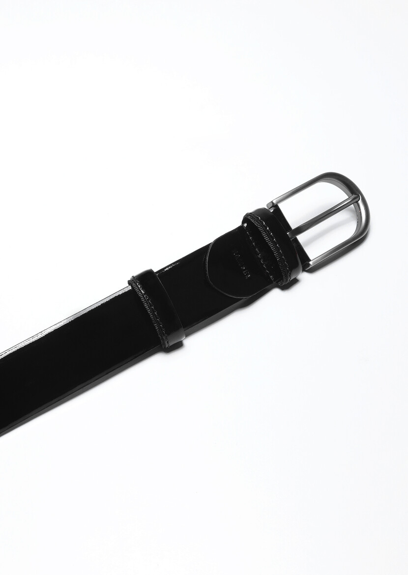 Black %100 Cow Leather Belt - 2