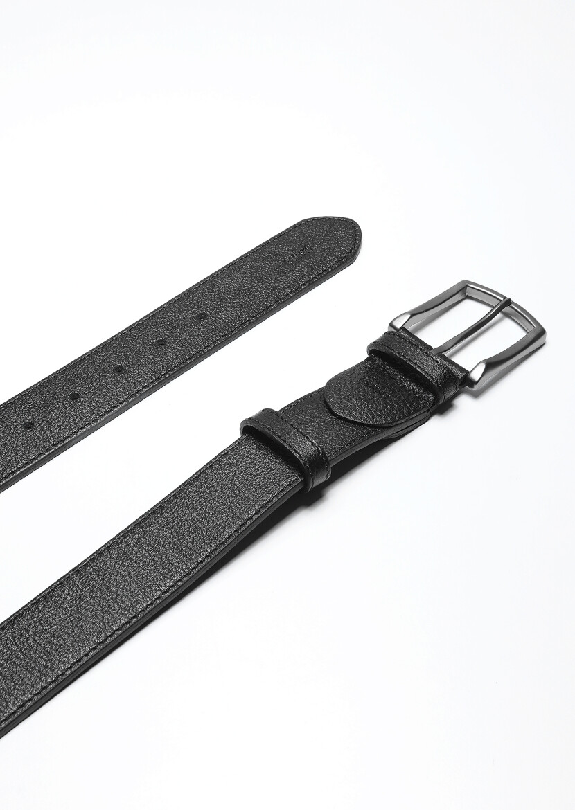 Black %100 Cow Leather Belt - 1