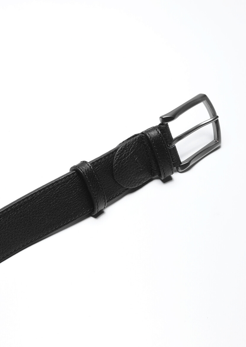 Black %100 Cow Leather Belt - 2