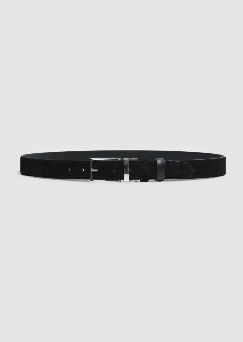 Black %100 Leather Belt - 2