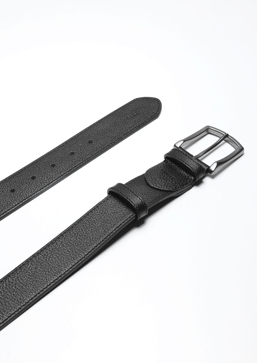 Black %100 Leather Belt - 1