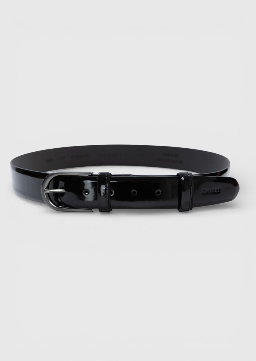 Black %100 Patent Leather Belt - 1