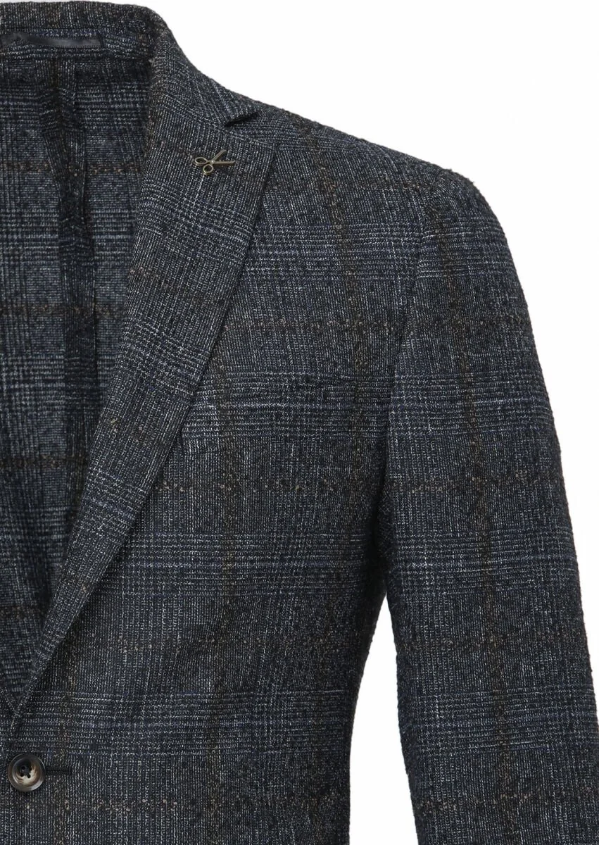 Black Checkered Wool Blended Jacket - 2