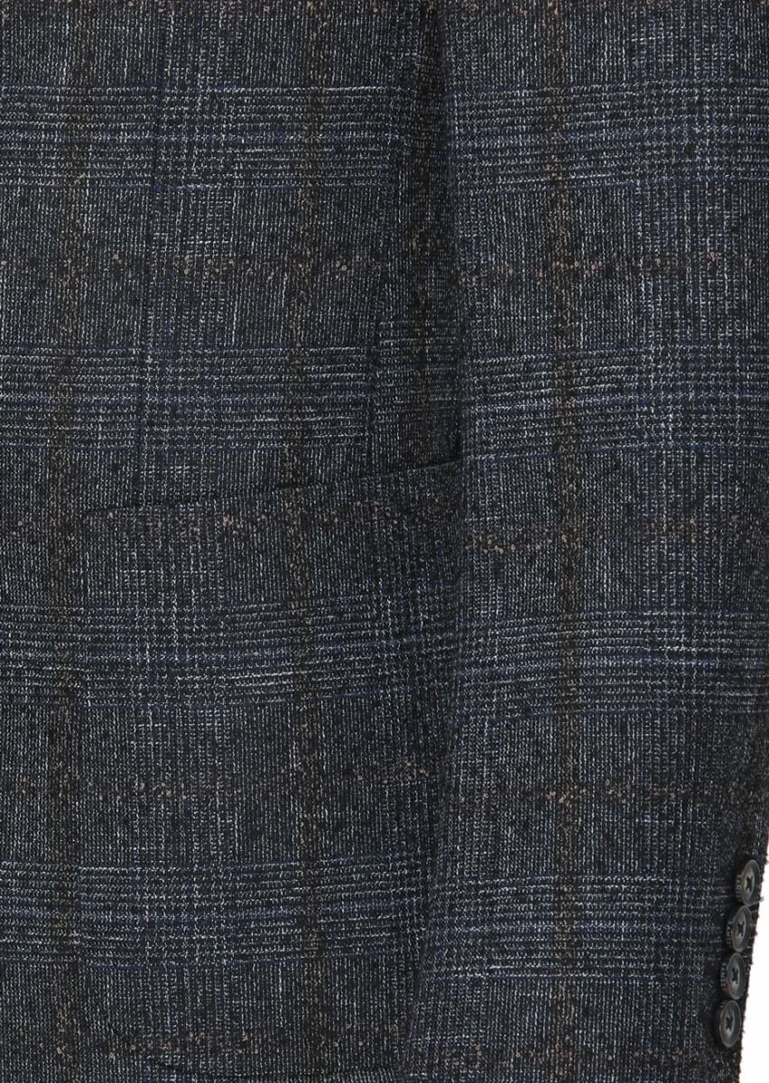 Black Checkered Wool Blended Jacket - 3