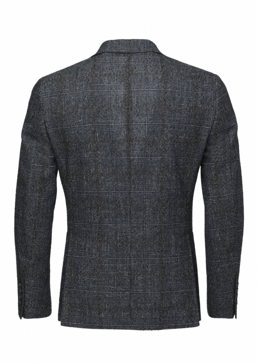 Black Checkered Wool Blended Jacket - 5