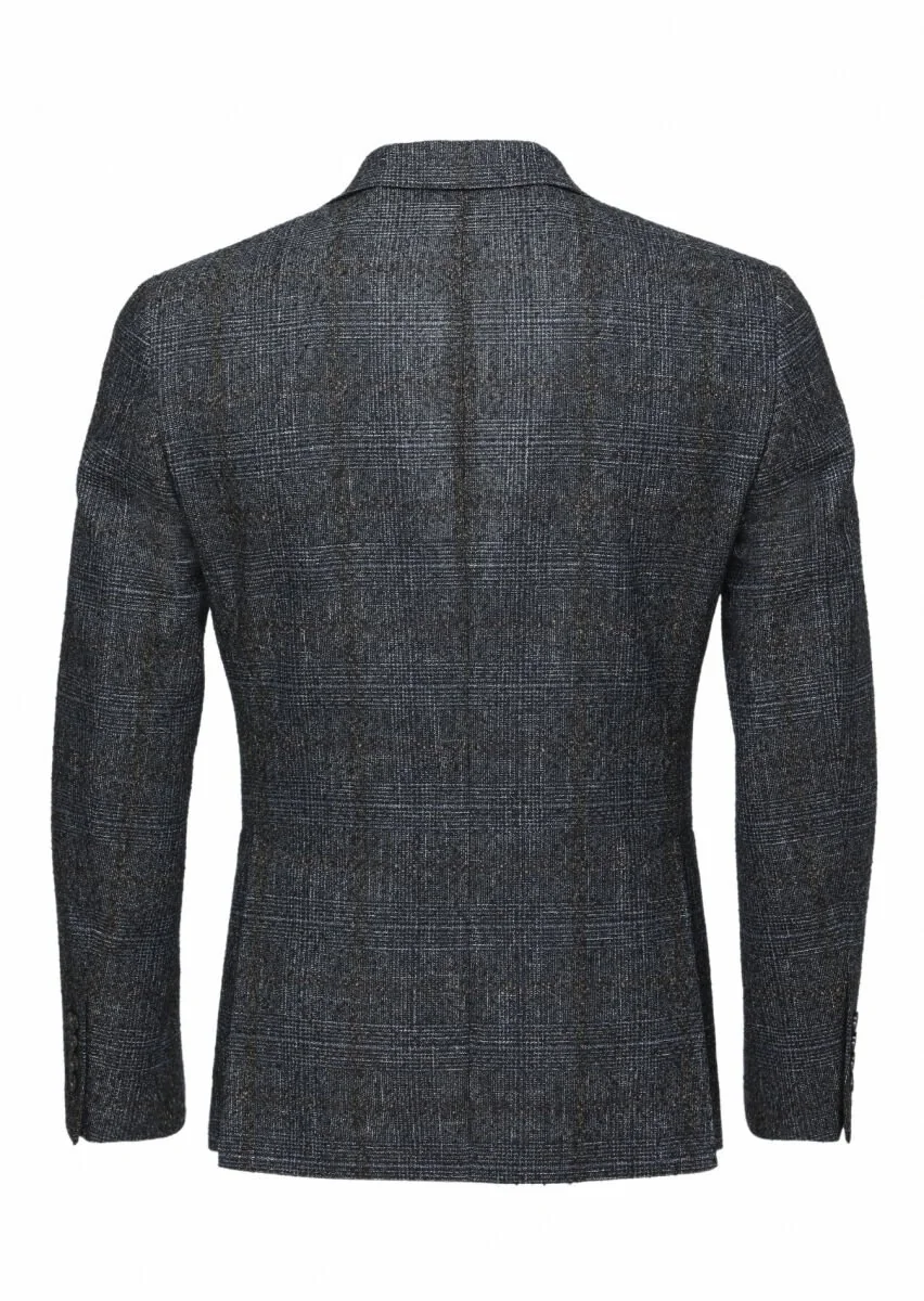 Black Checkered Wool Blended Jacket - 5