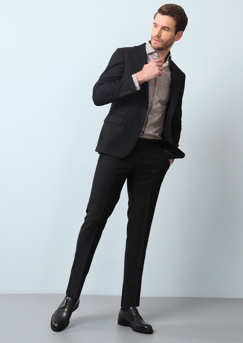 Black Checkered Zeroweight Slim Fit 100% Wool Suit - 1