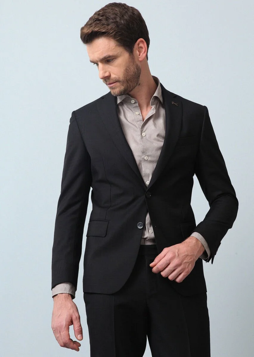 Black Checkered Zeroweight Slim Fit 100% Wool Suit - 3