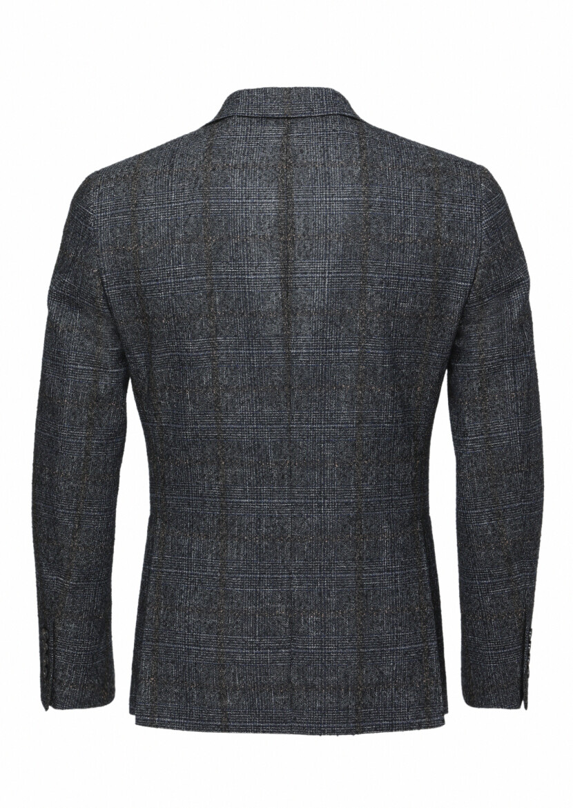Black Checkered Zeroweight Slim Fit Wool Blended Jacket - 3