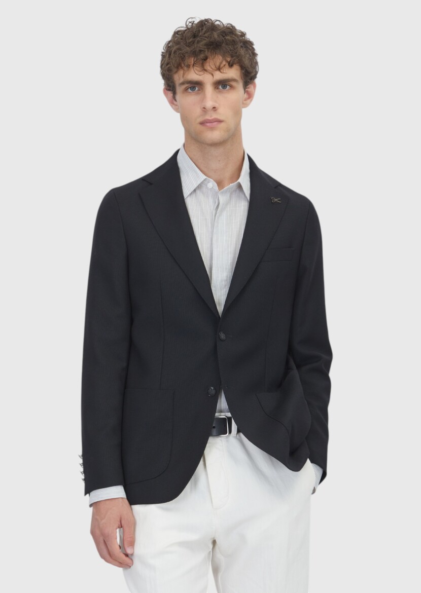 Black Comfort Fit 100% Wool Jacket - 1