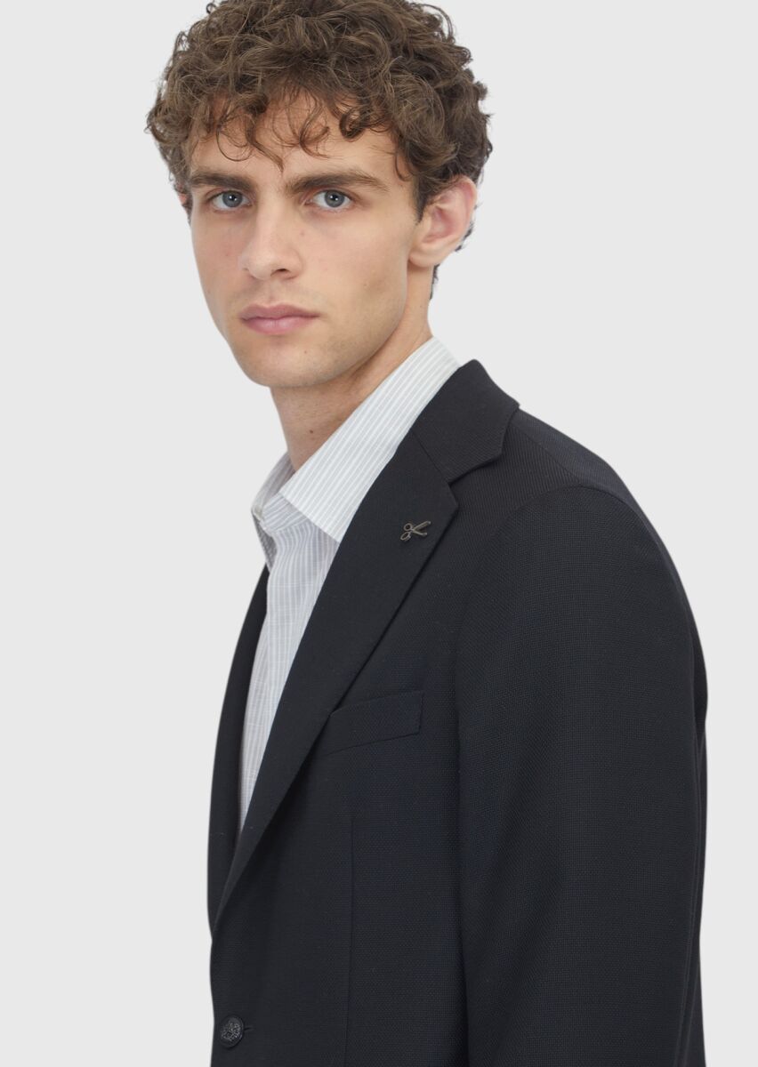 Black Comfort Fit 100% Wool Jacket - 3