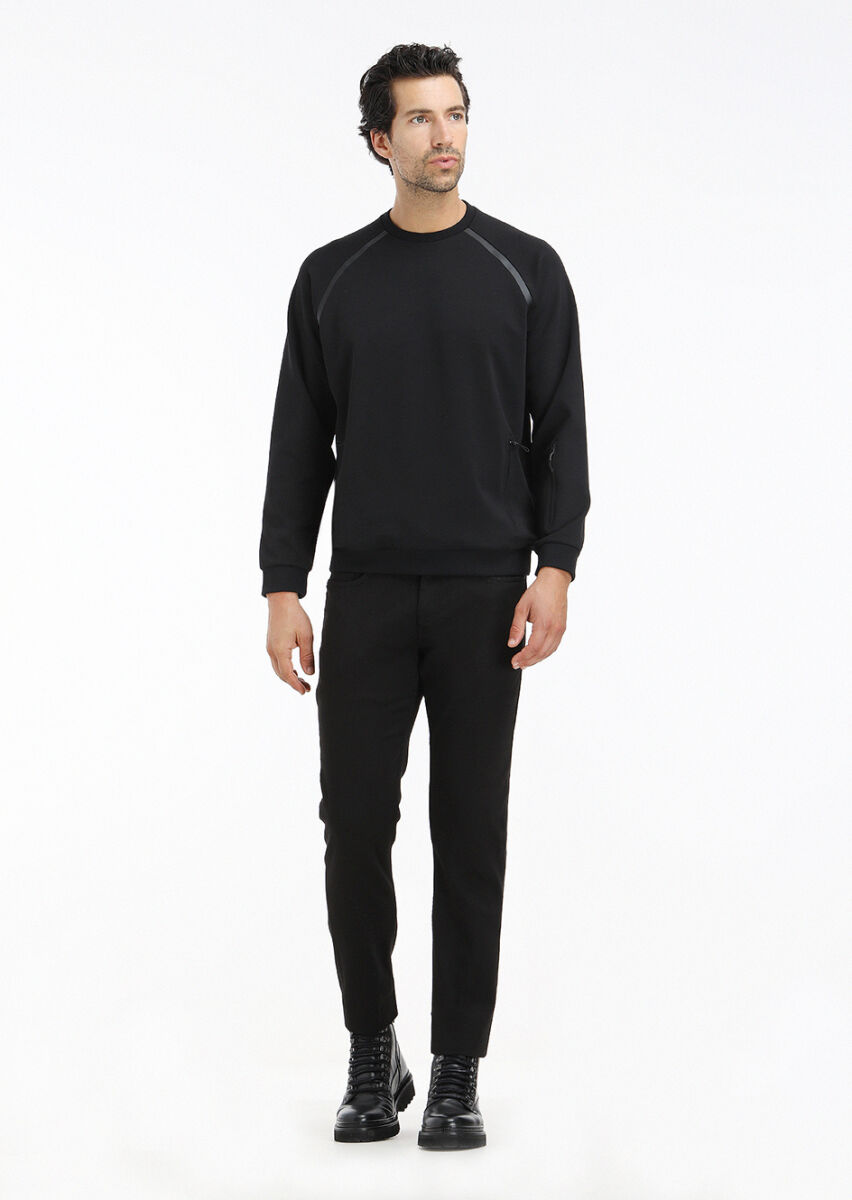 Black Crew Neck Plain Sweatshirt - 1