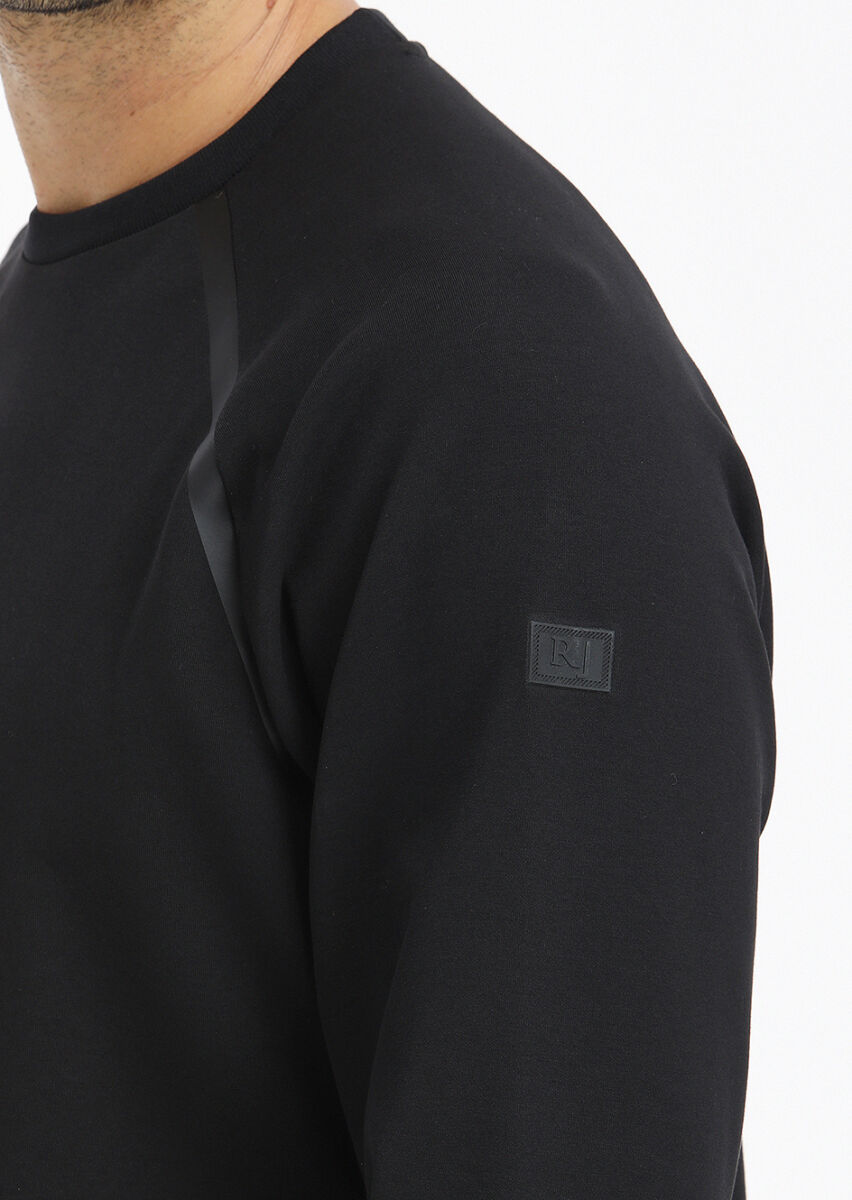 Black Crew Neck Plain Sweatshirt - 2