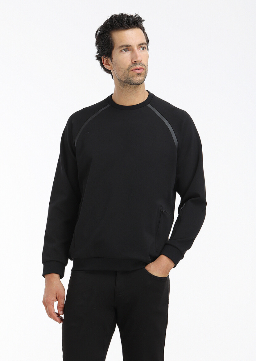 Black Crew Neck Plain Sweatshirt - 3