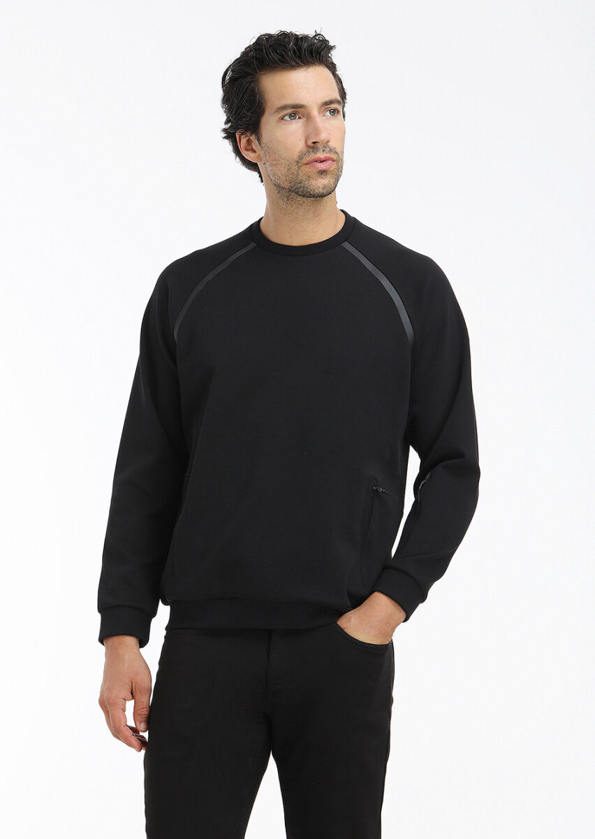 Black Crew Neck Plain Sweatshirt - 3