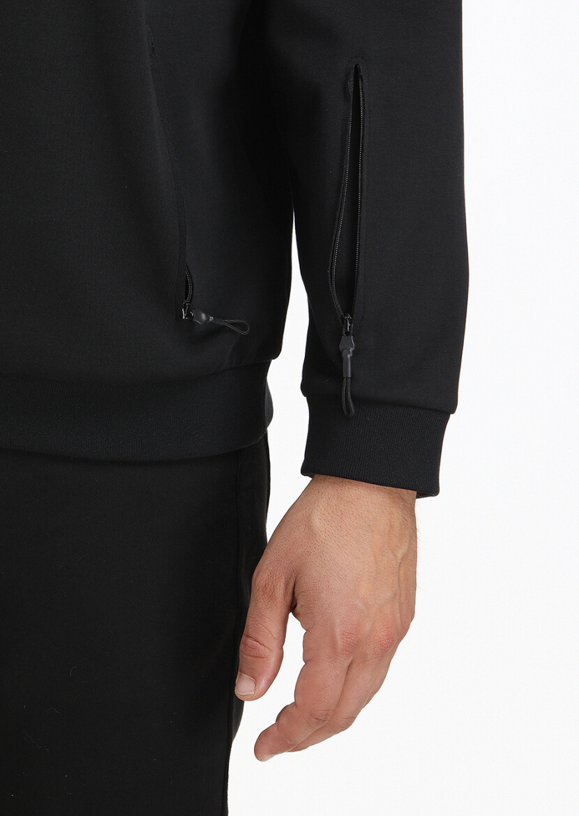 Black Crew Neck Plain Sweatshirt - 4