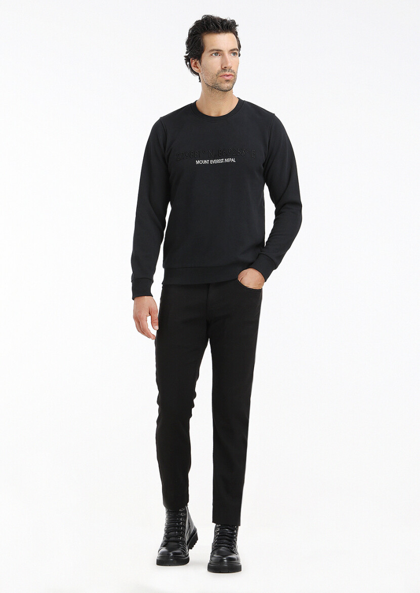 Black Crew Neck Plain Sweatshirt - 1