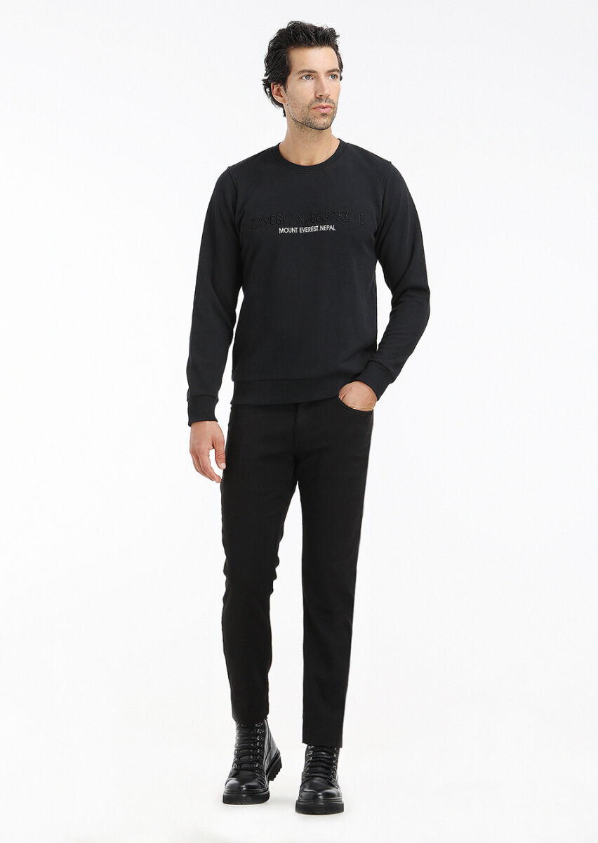 Black Crew Neck Plain Sweatshirt - 1